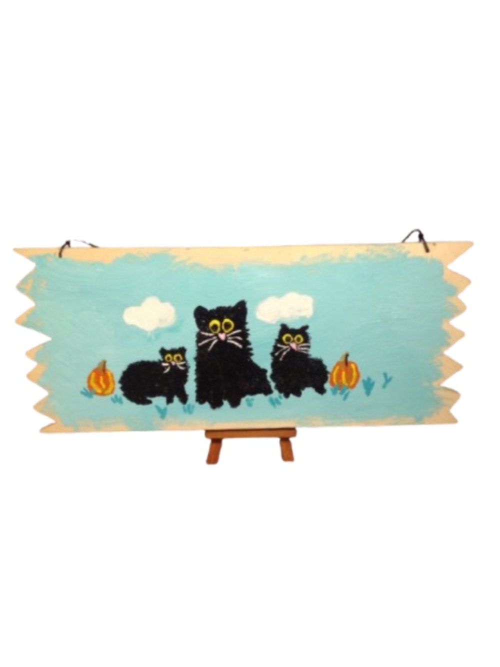 Hand Painted Folk Art Cat Family Painting -  Rustic Barn Cats with Pumpkin